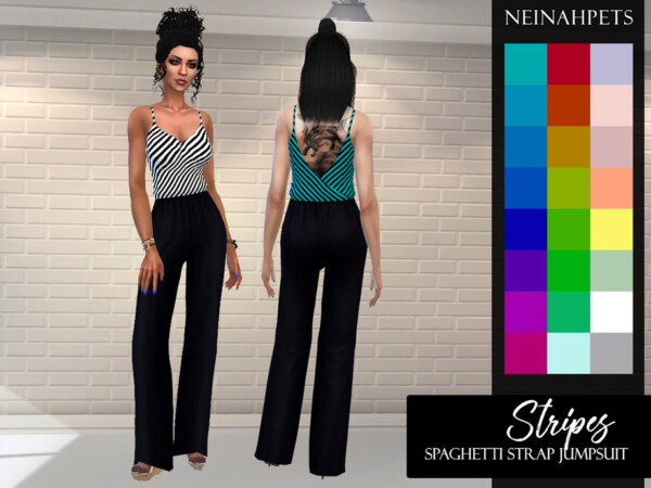 The Sims Resource: Stripes Spaghetti Strap Jumpsuit by neinahpets