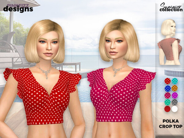 The Sims Resource: Summer Polka Crop Top by Pinkfizzzzz