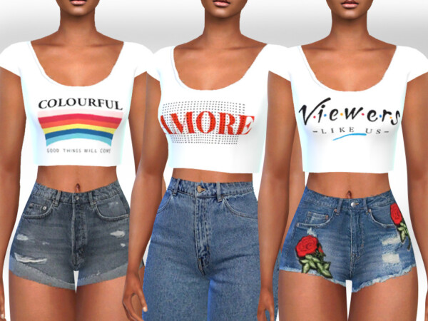 White Colorful Crop Mesh Tops by Saliwa from TSR