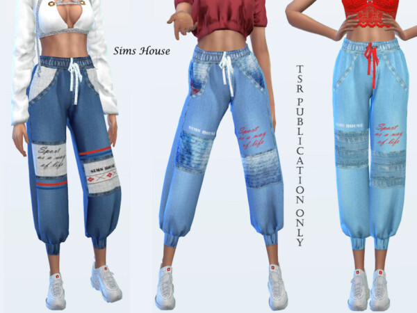 The Sims Resource: Women Denim Cargo Joggers by Sims House