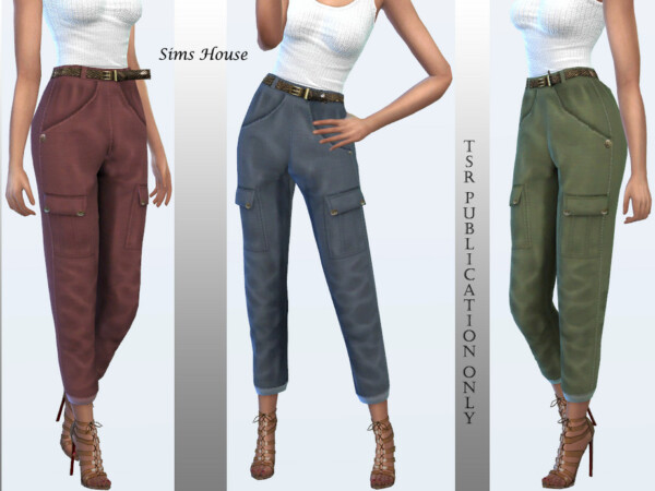 The Sims Resource: Womens Cargo Pants with Slim Belt by Sims House