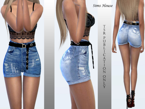 The Sims Resource: Womens denim shorts with a long belt by Sims House