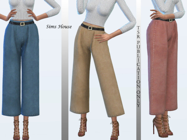 The Sims Resource: Womens wide pants made of eco leather by Sims House