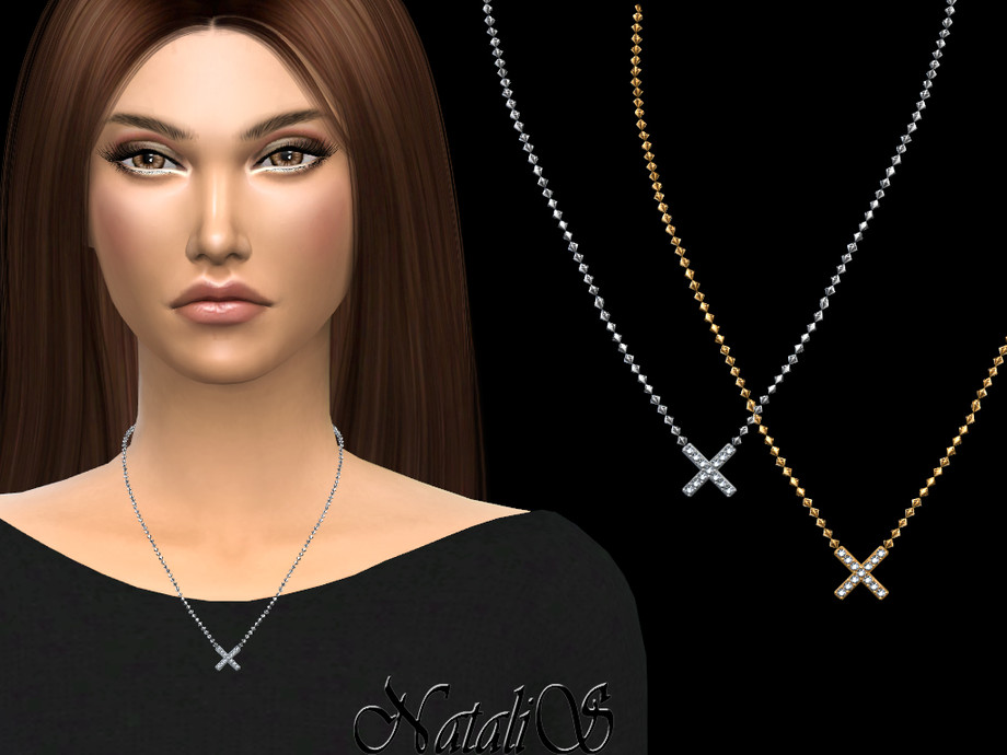 The Sims Resource X Shaped Pendant Necklace By Natalis • Sims 4 Downloads