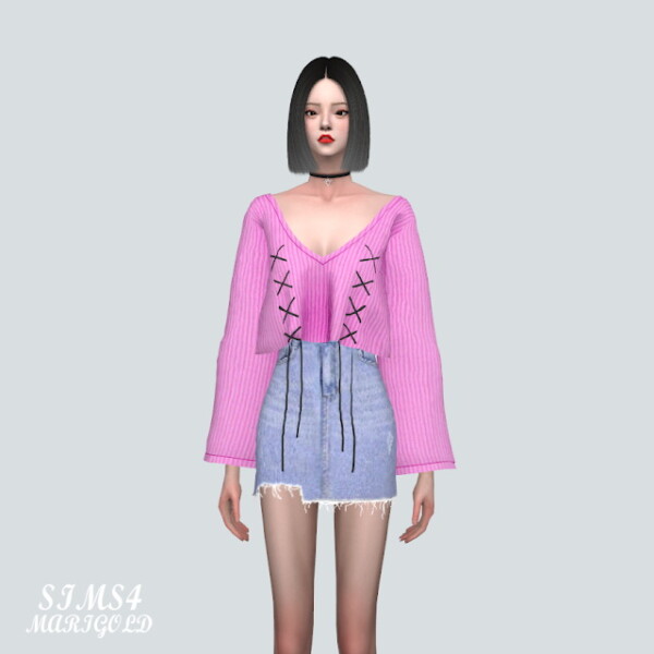 Z Lace Up Sweater from SIMS4 Marigold