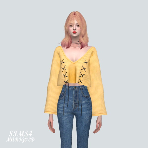 Z Lace Up Sweater from SIMS4 Marigold