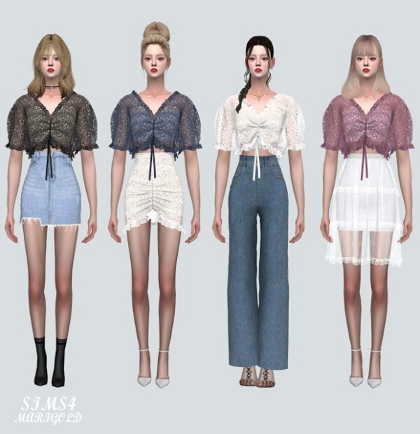 P Lace Shirring Blouse from SIMS4 Marigold