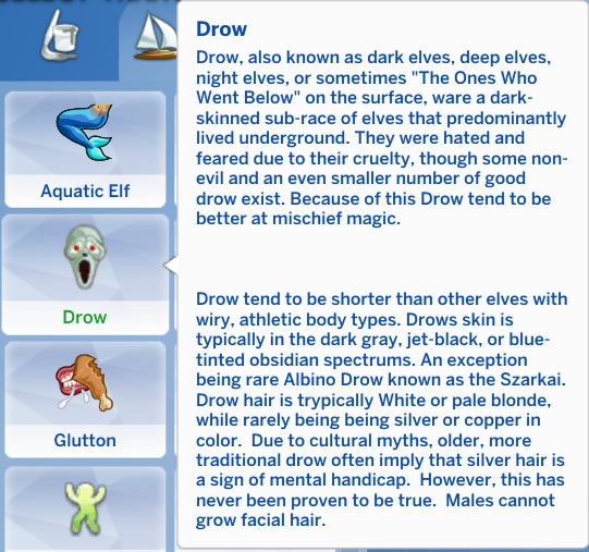 Dungeons and Dragons Races as Traits by Emoria from Mod The Sims