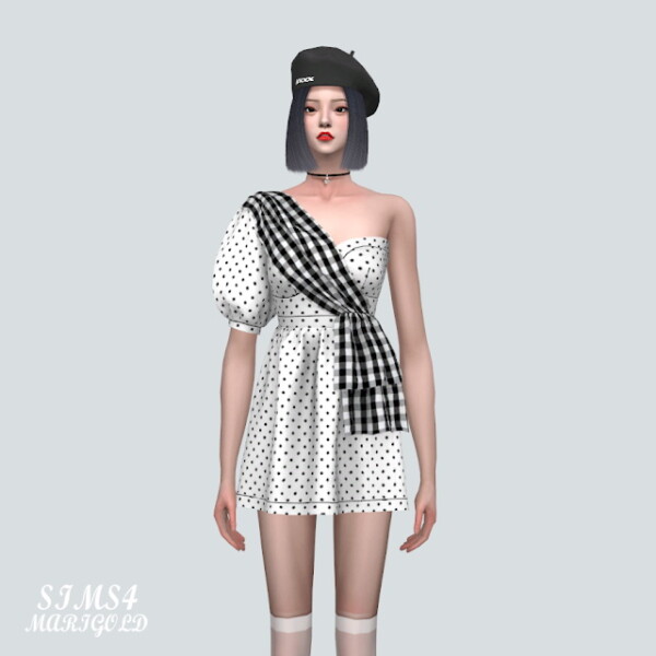 A Unbalance Puff Sleeves Mini Dress from SIMS4 Marigold