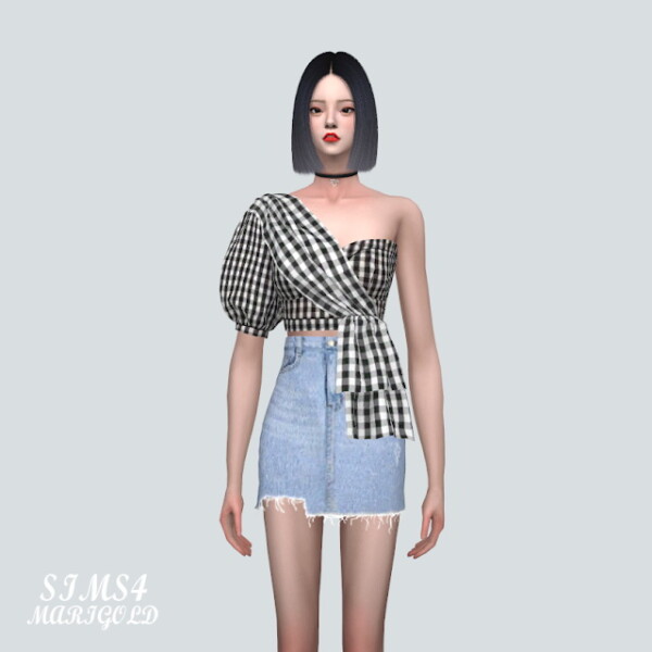 A Unbalance Puff Sleeves Tube Top from SIMS4 Marigold