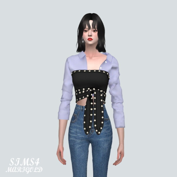 Stud Ribbon Crop Top With Shirts from SIMS4 Marigold