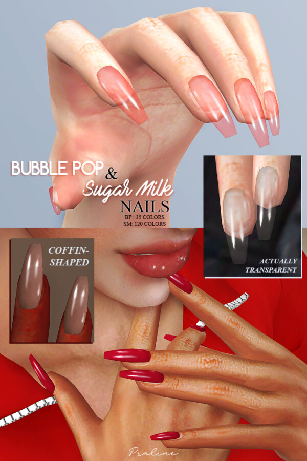 Bubble pop and Sugar Milk Nails from Praline Sims