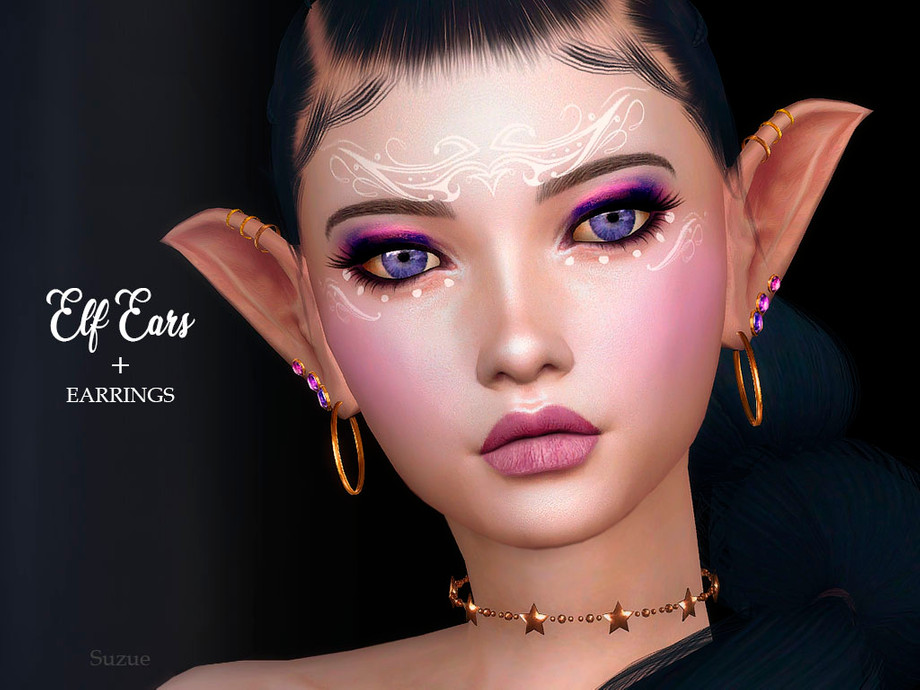 Sims 4 CC Accessories: Elf Ears and Earrings by Suzue from TSR. • Sims...