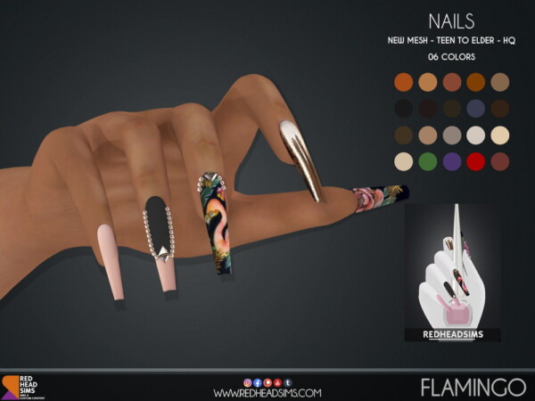 Flamingo nails from Red Head Sims