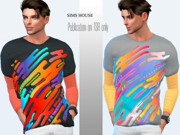Mens Long Sleeve T shirt with Bright Print by Sims House from TSR
