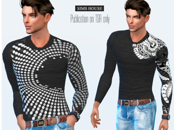 Mens T shirt with long sleeves and tattoo print by Sims House from TSR
