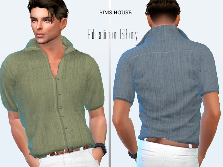 Mens Linen Shirt With Short Sleeves By Sims House From Tsr • Sims 4