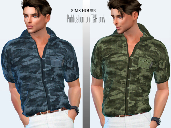 Mens shirt short sleeve military print tucked by Sims House from TSR