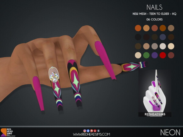 Neon Nails from Red Head Sims