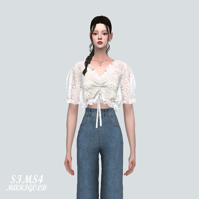 P Lace Shirring Blouse from SIMS4 Marigold • Sims 4 Downloads