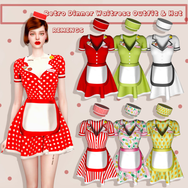 Retro Dinner Waitress Outfit and Hat from Rimings
