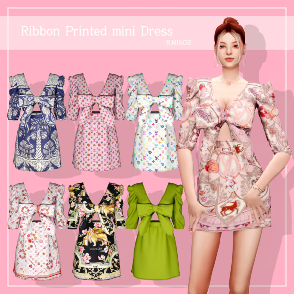 Ribbon Printed Mini Dress from Rimings