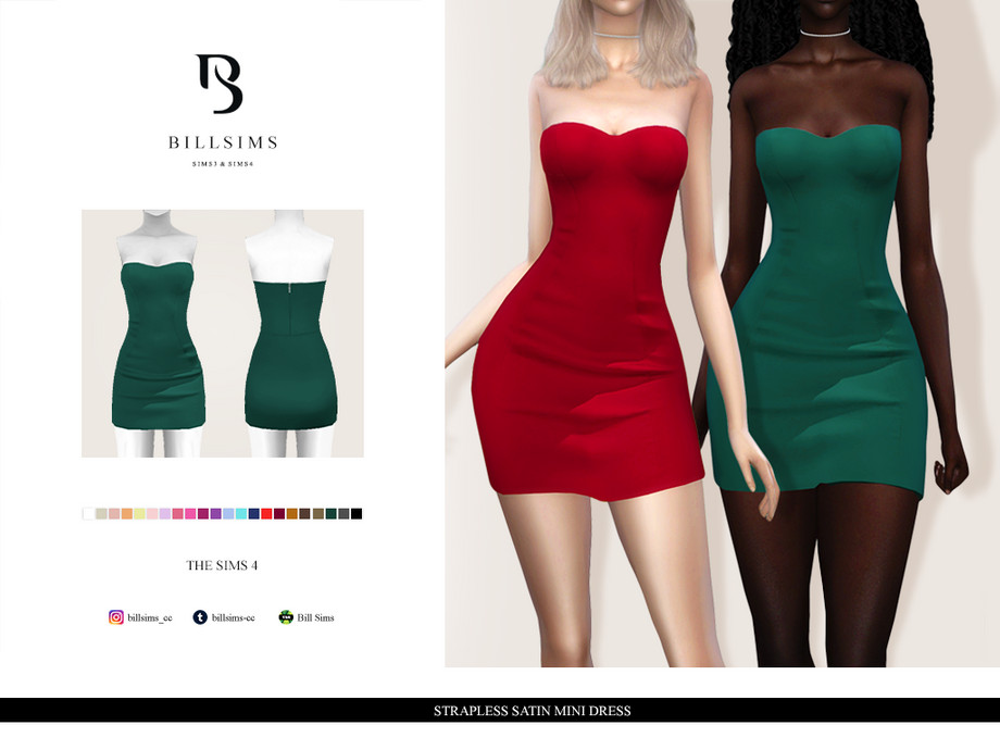 Strapless Satin Mini Dress By Bill Sims From Tsr • Sims 4 Downloads