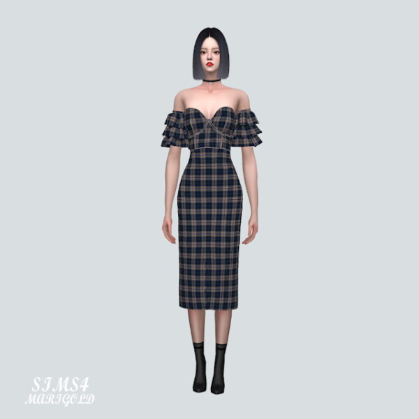 Tiered Sleeves Off Shoulder Midi Dress from SIMS4 Marigold