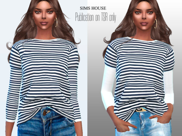 Womens Long Sleeve Breton Striped T shirt by Sims House from TSR