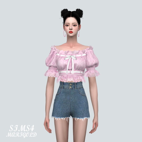 Lace Ribbon Off Shoulder Blouse from SIMS4 Marigold