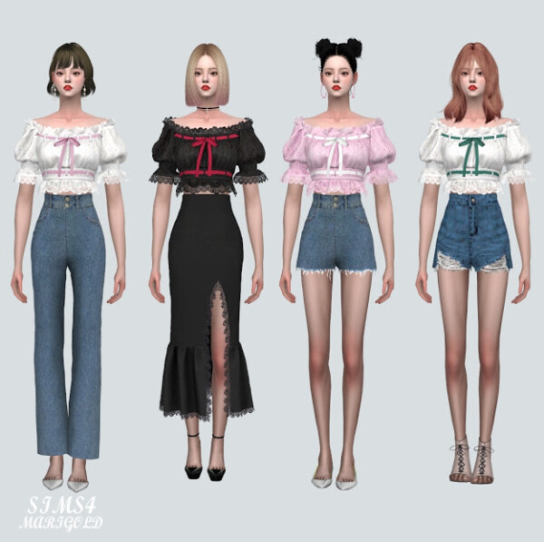 Lace Ribbon Off Shoulder Blouse from SIMS4 Marigold