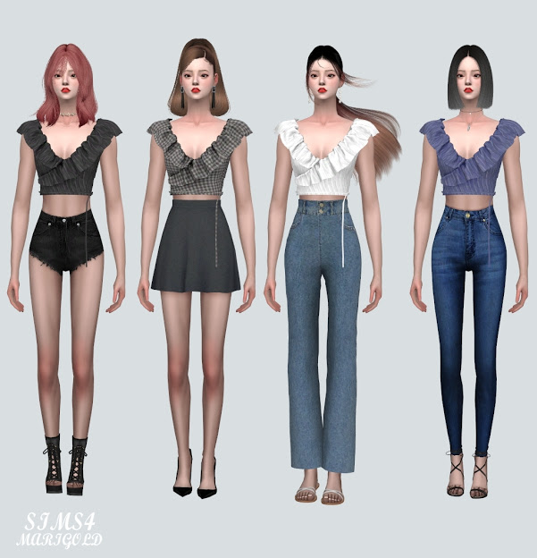 ZZZ Frill Wrap Blouse Sleeveless V from SIMS4 Marigold • Sims 4 Downloads