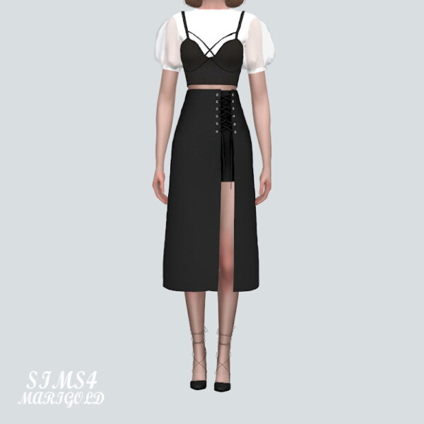 QQQ Lace Up Long Skirt from SIMS4 Marigold