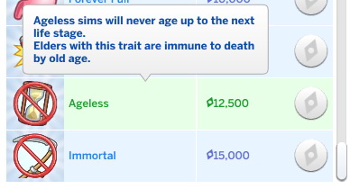 Ageless and Immortal Rewards Store Traits by Iced Cream from Mod The Sims