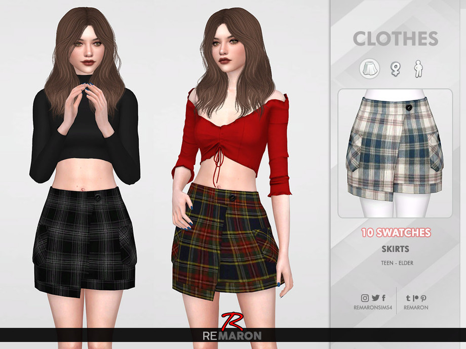 Grid Skirt for Women 02 by remaron from TSR • Sims 4 Downloads