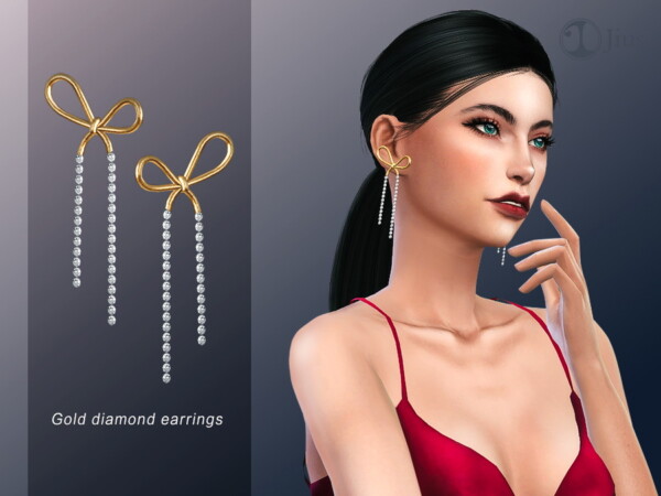 Gold diamond earrings by Jius from TSR