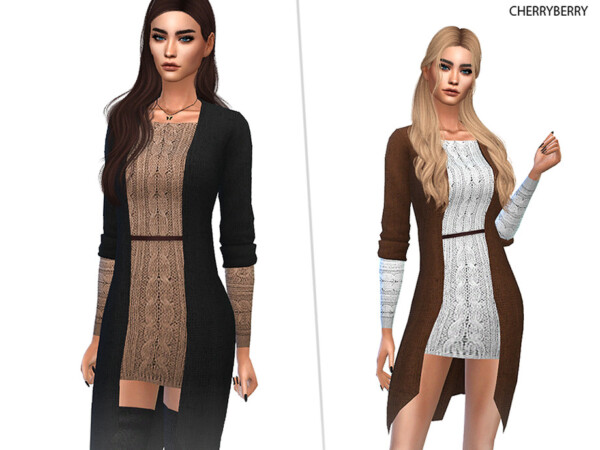 Knitted Dress With Jacket by CherryBerrySim from TSR