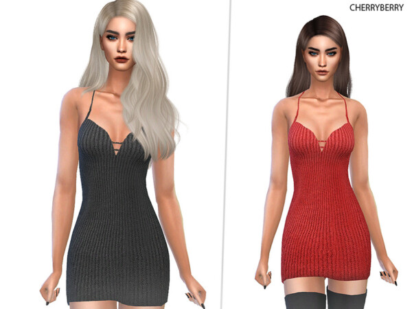 Knitted Strap Mini Dress by CherryBerrySim from TSR