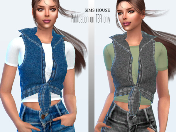 Womens Drawstring Denim Vest with T shirt by Sims House from TSR