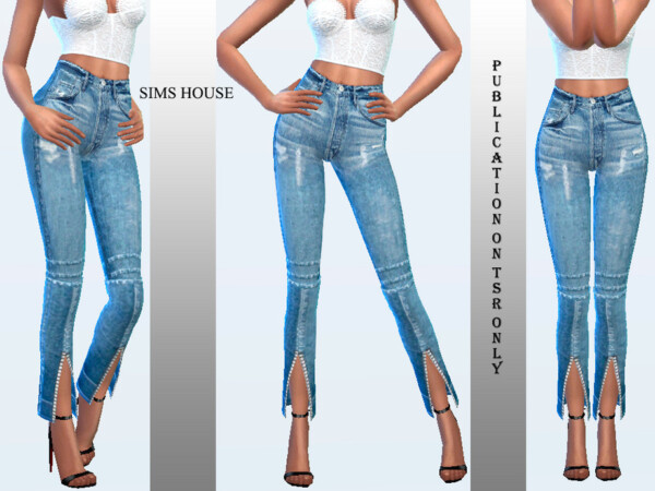 Womens jeans with a front slit on the legs by Sims House from TSR