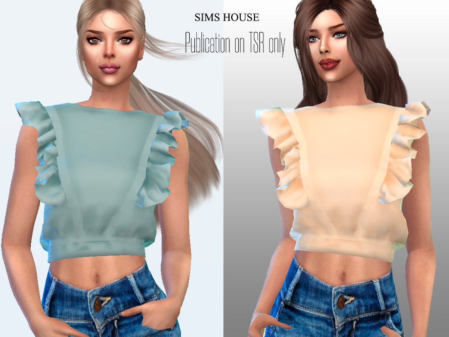 Women's plain blouse with ruffles by Sims House from TSR • Sims 4 Downloads