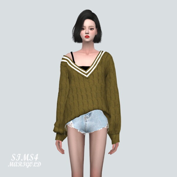 V neck Sweater With Sleeveless from SIMS4 Marigold
