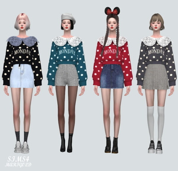 Dot Crop Sweater With Big Collar Blouse from SIMS4 Marigold