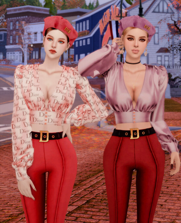 Silk Blouse, Skinny Pants and Knit Beret from Rimings