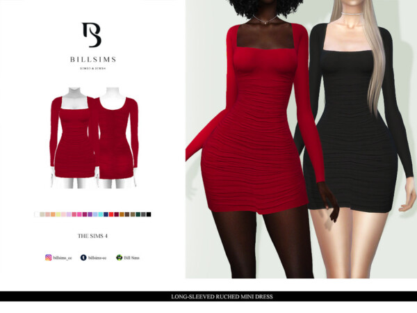 Long Sleeved Ruched Mini Dress by Bill Sims from TSR