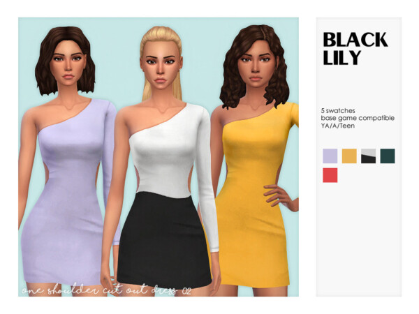 One Shoulder Cut Out Dress 02 by Black Lily from TSR