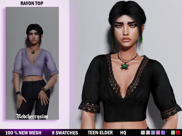 Rayon Lace Trim Top by redcherrysim from TSR
