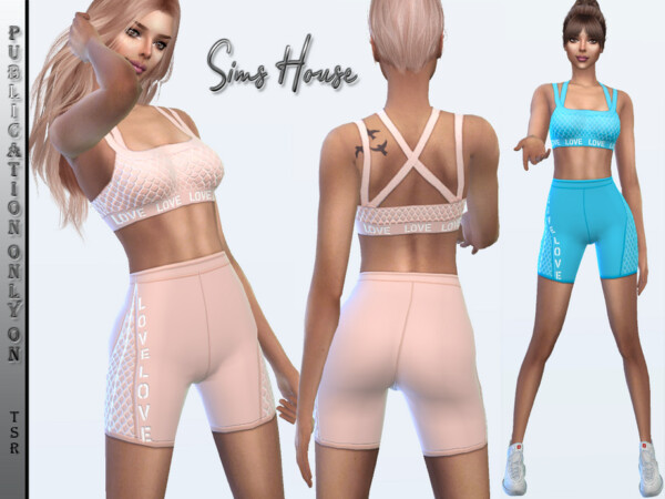 Womens sports top and cycling shorts with mesh by Sims House from TSR