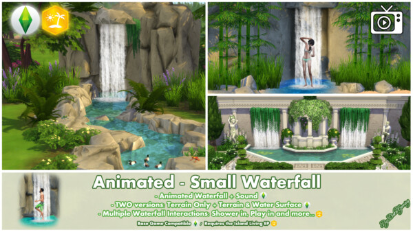 Animated Small Waterfall by Bakie from Mod The Sims