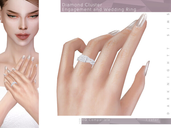 Diamond Cluster Engagement and Wedding Ring by DarkNighTt from TSR